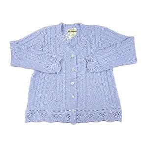Aran Crafts Merino Wool Cardigan Womens L NWT Purple‎ Cable Knit Ireland